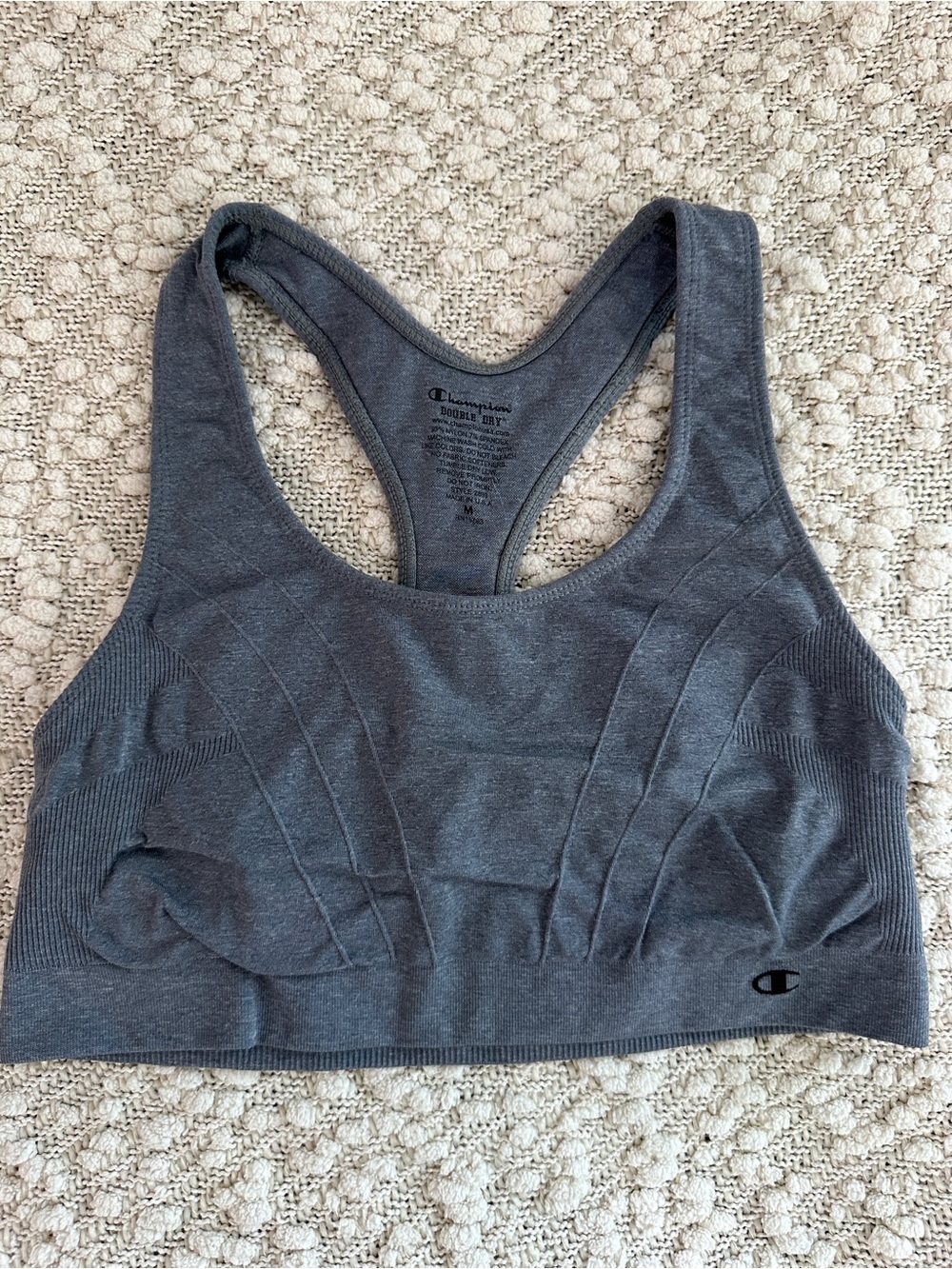 Vintage Champion Double Dry Seamless Racerback Sports Bra Gray Med Made in USA